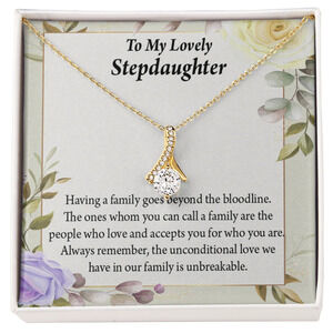 To My Stepdaughter Unbreakable Bond Ribbon Necklace Gold Tone Standard Box